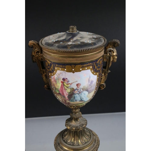3 - Pair of 19th century Porcelain Urn Table Lamps in the Sevres style with gilt metal mounts, painted w... 