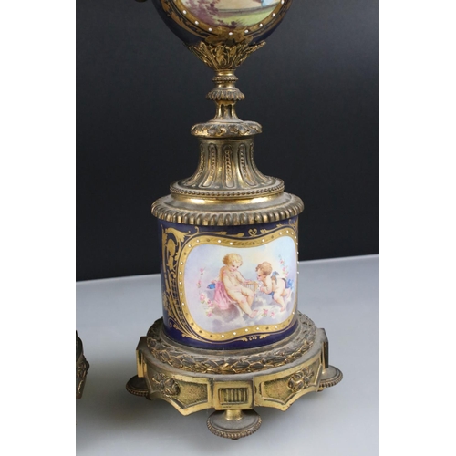 3 - Pair of 19th century Porcelain Urn Table Lamps in the Sevres style with gilt metal mounts, painted w... 