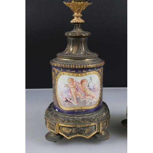 3 - Pair of 19th century Porcelain Urn Table Lamps in the Sevres style with gilt metal mounts, painted w... 
