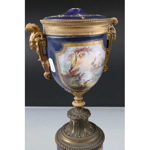 3 - Pair of 19th century Porcelain Urn Table Lamps in the Sevres style with gilt metal mounts, painted w... 