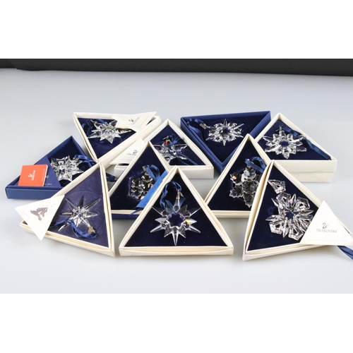 41a - Ten Boxed Swarovski Christmas / Holiday Ornaments comprising a continuous run from 1994 to 2003