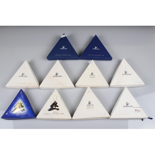 41a - Ten Boxed Swarovski Christmas / Holiday Ornaments comprising a continuous run from 1994 to 2003