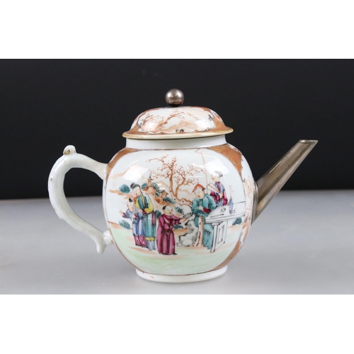 9 - 18th century Chinese Porcelain Globular Teapot decorated in the famille rose palette with figures, r... 