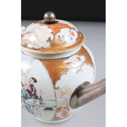 9 - 18th century Chinese Porcelain Globular Teapot decorated in the famille rose palette with figures, r... 