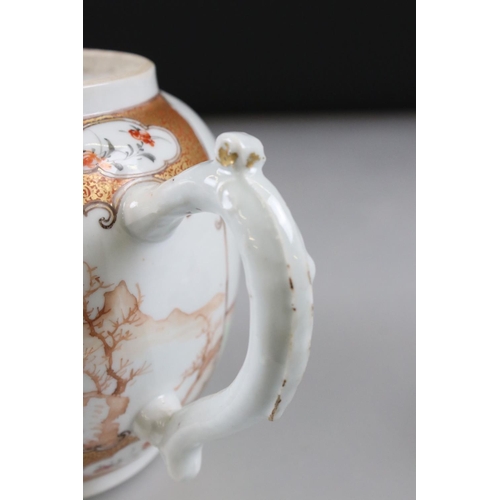 9 - 18th century Chinese Porcelain Globular Teapot decorated in the famille rose palette with figures, r... 