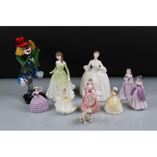 56 - Three Royal Doulton Figurines - HN3222, Ninette and Chloe, Five Coalport Figurines -  Chloe, Leanne,... 