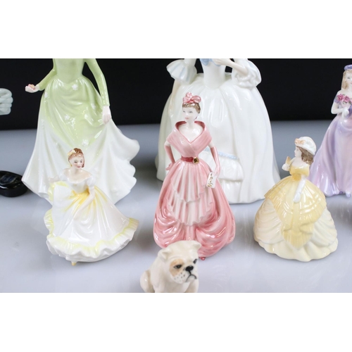 56 - Three Royal Doulton Figurines - HN3222, Ninette and Chloe, Five Coalport Figurines -  Chloe, Leanne,... 