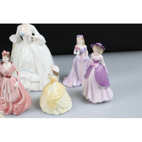 56 - Three Royal Doulton Figurines - HN3222, Ninette and Chloe, Five Coalport Figurines -  Chloe, Leanne,... 