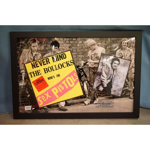 1033 - Memorabilia / Autographs - The Sex Pistols - Framed and glazed presentation featuring the signature ... 