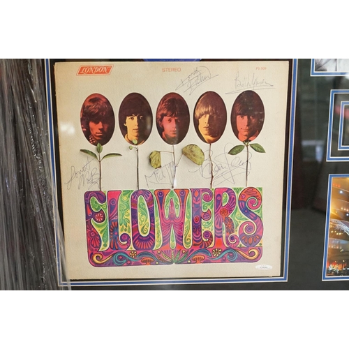 1043 - Memorabilia /Autograph - Framed and glazed Rolling Stones display featuring a signed copy of Flowers... 