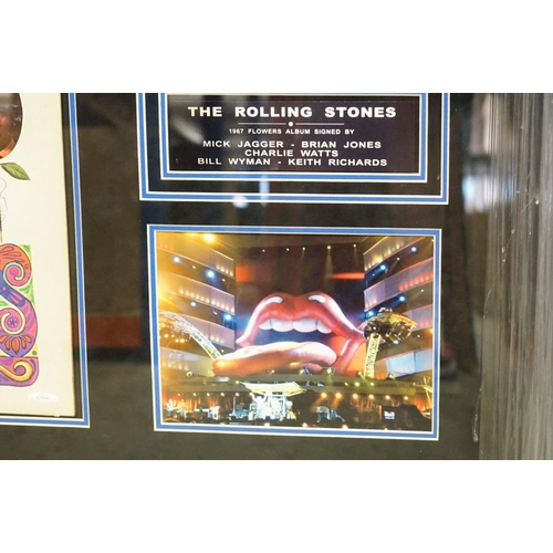 1043 - Memorabilia /Autograph - Framed and glazed Rolling Stones display featuring a signed copy of Flowers... 