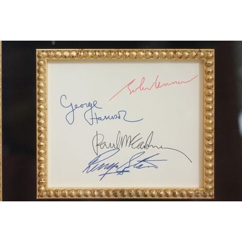 1044 - Memorabilia - Framed & glazed Beatles display featuring a piece of card bearing signatures John Lenn... 