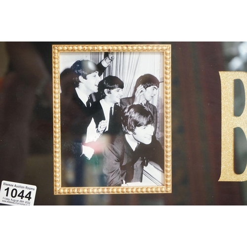 1044 - Memorabilia - Framed & glazed Beatles display featuring a piece of card bearing signatures John Lenn... 