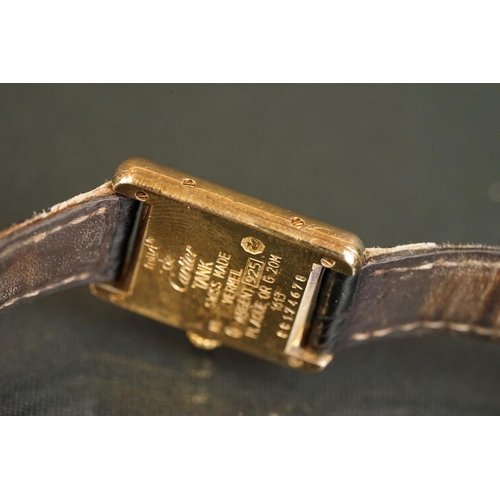 371A - Must de Cartier tank vermeil silver gilt wristwatch, cream dial with black Roman numerals and gilt b... 