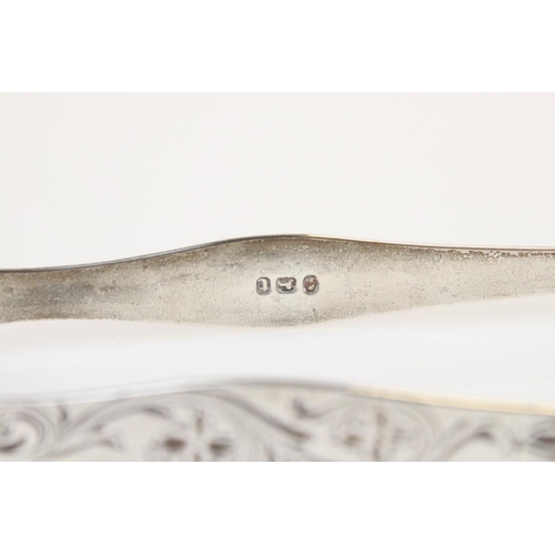 463 - Pair of George III silver sugar tongs, floral and foliate scroll engraved and prick decoration, engr... 