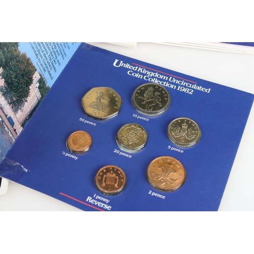 172 - A collection of Ten British uncirculated coin year sets to include 1982, 1983, 1984, 1985, 1986, 198... 