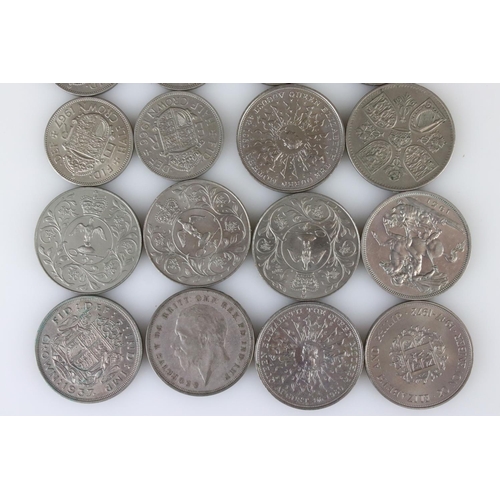 179 - A collection of British half crown and full crown coins to include silver and commemorative examples... 