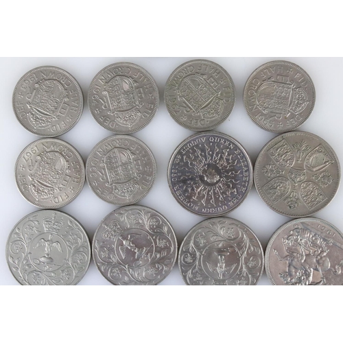 179 - A collection of British half crown and full crown coins to include silver and commemorative examples... 