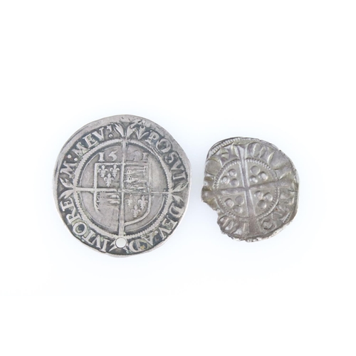 189 - A British Elizabeth I 1561 hammered silver sixpence together with a medieval hammered silver cross p... 