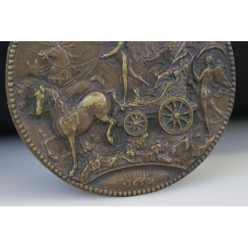 192 - Medal with Allegorie France, in Bronze, four horses driven by Fame, draw France, seated in a triumph... 