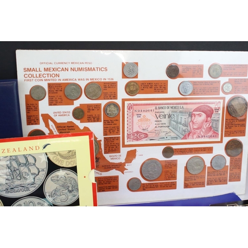 195 - A collection of mixed British and Foreign coins to include proof sets, banknotes, stamp covers and c... 