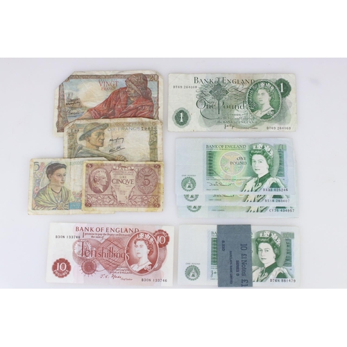 53 - A small collection of Banknotes to include British and French examples