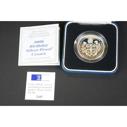 219 - A Royal Mint Queen Elizabeth II 90th Birthday silver proof crown complete with box and COA together ... 