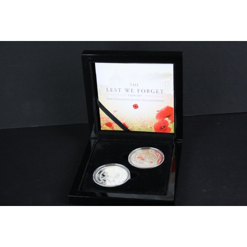 35 - The Bradford Exchange Lest We Forget proof two coin set, contains one silver proof one crown coin to... 