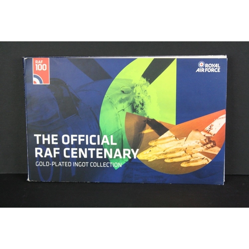 36 - The Official Royal Air Force Centenary gold plated ingot collection, a collection of eight gold plat... 