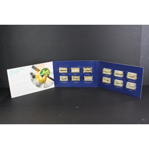 36 - The Official Royal Air Force Centenary gold plated ingot collection, a collection of eight gold plat... 