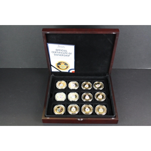 37 - A collection of twelve Westminster Mint Squadrons of the Royal Air Force 24ct gold plated coin colle... 