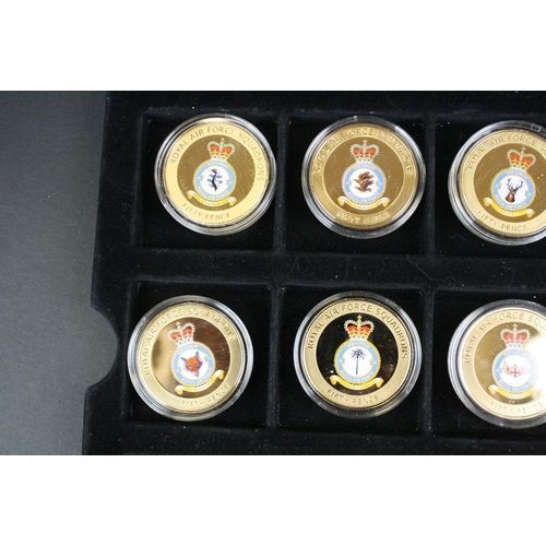 37 - A collection of twelve Westminster Mint Squadrons of the Royal Air Force 24ct gold plated coin colle... 