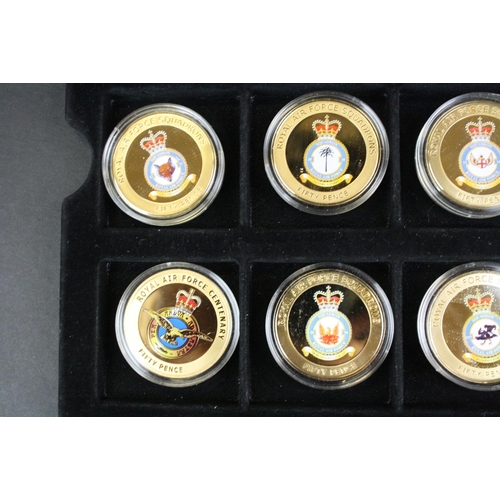 37 - A collection of twelve Westminster Mint Squadrons of the Royal Air Force 24ct gold plated coin colle... 