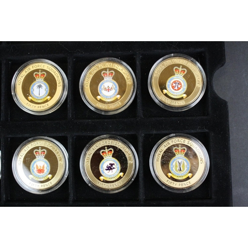 37 - A collection of twelve Westminster Mint Squadrons of the Royal Air Force 24ct gold plated coin colle... 