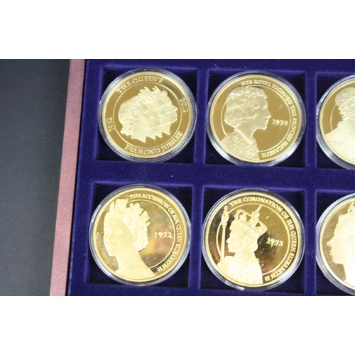 38 - The Windsor Mint The Queens Diamond Jubilee 1952-2012 gold plated twelve coins set in fitted wooden ... 