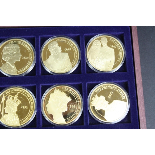 38 - The Windsor Mint The Queens Diamond Jubilee 1952-2012 gold plated twelve coins set in fitted wooden ... 