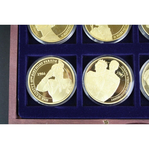 38 - The Windsor Mint The Queens Diamond Jubilee 1952-2012 gold plated twelve coins set in fitted wooden ... 