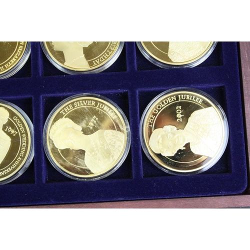 38 - The Windsor Mint The Queens Diamond Jubilee 1952-2012 gold plated twelve coins set in fitted wooden ... 