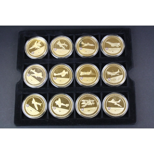 40 - A collection of sixteen Westminster Mint Aircraft of the Royal Air Force 24ct gold plated coin colle... 