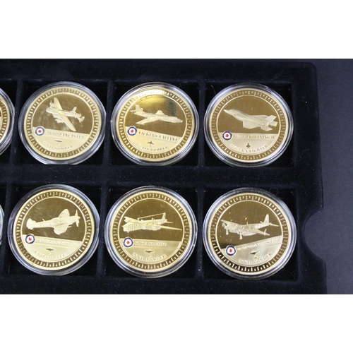 40 - A collection of sixteen Westminster Mint Aircraft of the Royal Air Force 24ct gold plated coin colle... 