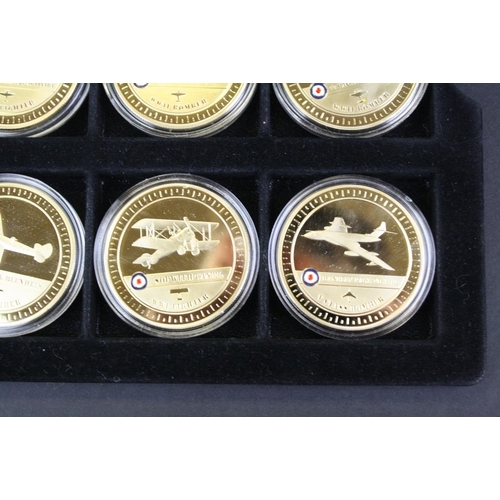 40 - A collection of sixteen Westminster Mint Aircraft of the Royal Air Force 24ct gold plated coin colle... 