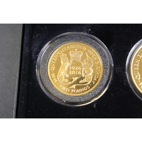 46 - The Jubilee Mint Queen Elizabeth II 90th Birthday 22ct gold proof three coin set to include the £5 c... 