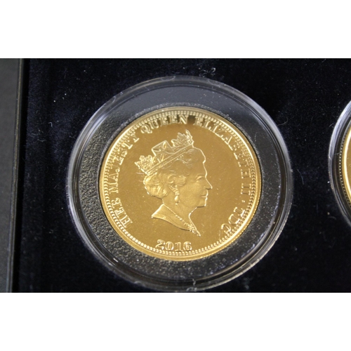 46 - The Jubilee Mint Queen Elizabeth II 90th Birthday 22ct gold proof three coin set to include the £5 c... 