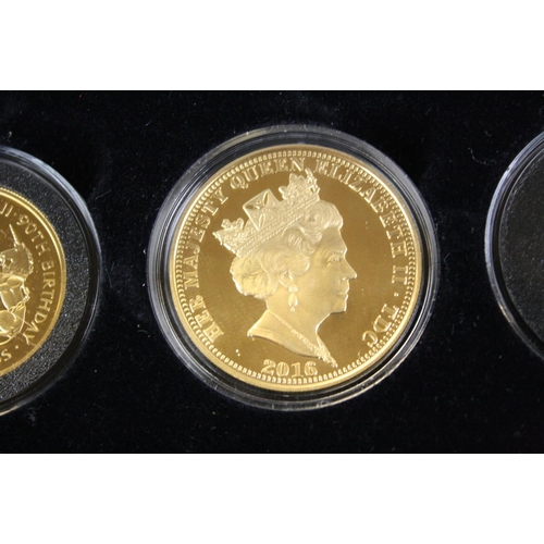 46 - The Jubilee Mint Queen Elizabeth II 90th Birthday 22ct gold proof three coin set to include the £5 c... 