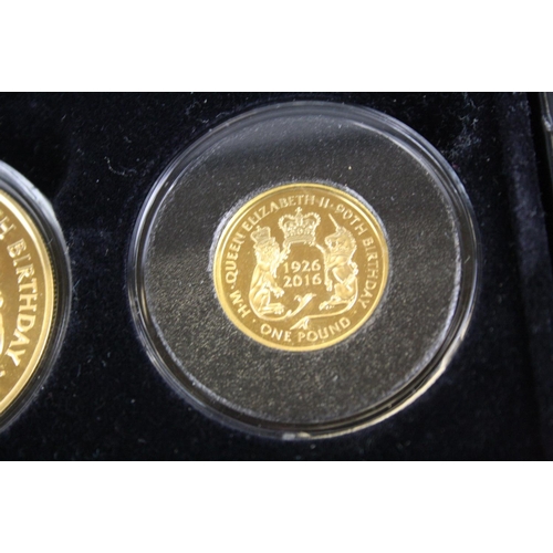 46 - The Jubilee Mint Queen Elizabeth II 90th Birthday 22ct gold proof three coin set to include the £5 c... 