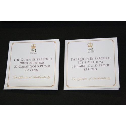 46 - The Jubilee Mint Queen Elizabeth II 90th Birthday 22ct gold proof three coin set to include the £5 c... 