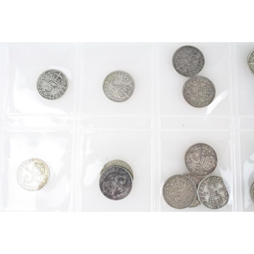 73 - A good collection of British pre decimal silver threepence and sixpence coins to include Queen Victo... 