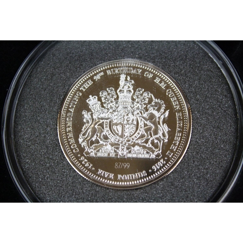 101 - A Jubilee Mint The Queen Elizabeth II 90th Birthday solid silver proof piedfort £5 coin complete wit... 