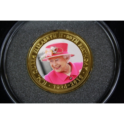 102 - The Queen Elizabeth II 90th Birthday gold plated silver proof 'Piedfort' commemorative coin, complet... 