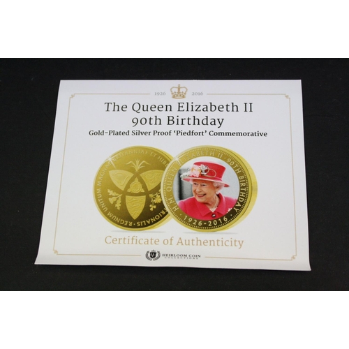 102 - The Queen Elizabeth II 90th Birthday gold plated silver proof 'Piedfort' commemorative coin, complet... 